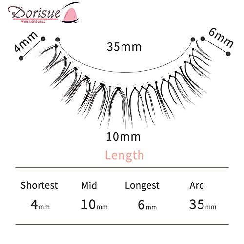 Dorisue Natural Volume False Eyelashes - Ultra Light Clear Band Lashes for Office Daily Wear, 4-10mm, 4 Pairs (E3)