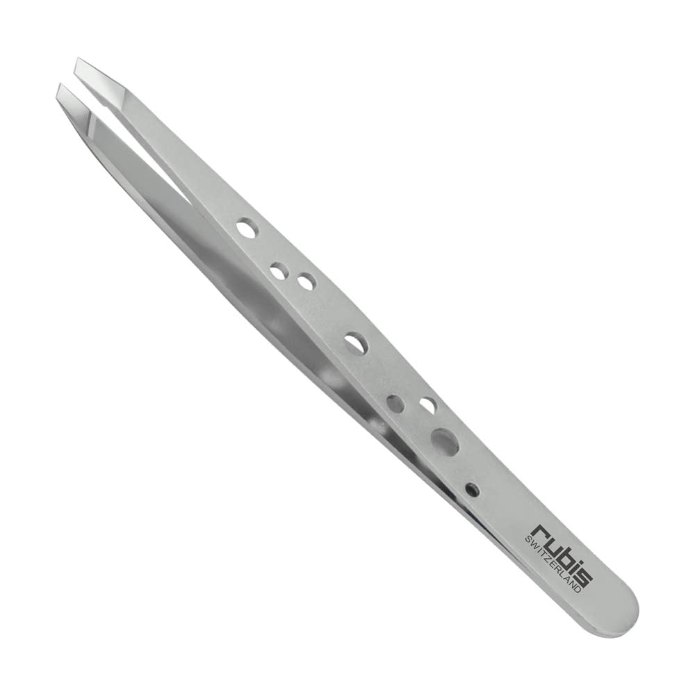 Rubis Hole Pattern Classic Stainless Steel Slanted Tweezers For Precise Eyebrows and Hair Removal, The Elegance Collection, 1K111,Silver,Rubis