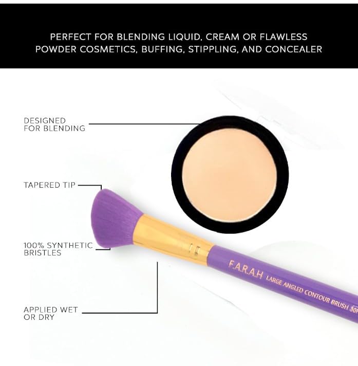 F.A.R.A.H Professional Pro Precision Luxurious Blender Brush 30F - Premium Makeup Brushes (Purple)