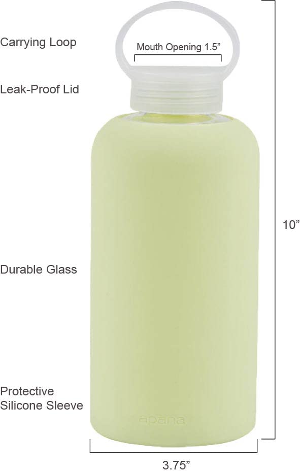 Apana Yoga Glass Water Bottles BPA Free Non Slip Sleeve Leak Proof Lid Reusable 32 Oz Sports Water Bottle Wide Mouth Lid Portable Hydration Tumbler