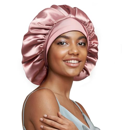 22 Momme 100% Mulberry Silk Lined Bonnet for Sleeping Women, Large Hair Bonnet for Long Curly Hair, Double Layer Hair Wrap with Soft Elastic Band Beauty and Personal Care Umisleep Default Title