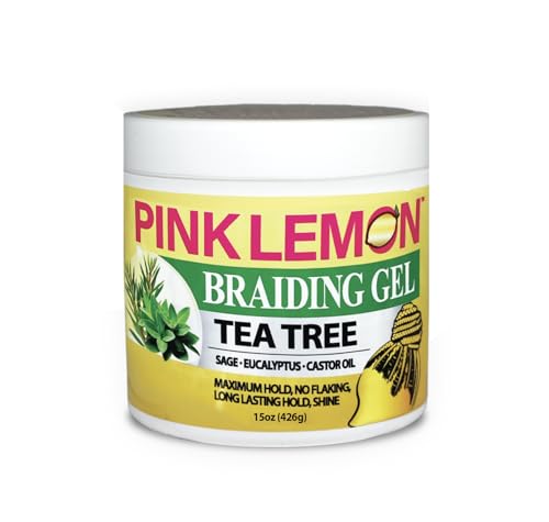PINK LEMON Braiding Gel - Tea Tree - Maximum Hold, No Flaking, Long Lasting Hold, High Shine. For Micro, Inter, Dread, Faux, Loc, Twist, Braid, Edge