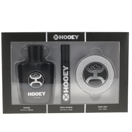 HOOEY Cologne Gift Set for Men - Includes 3.4 oz Cologne, 0.33 oz Travel Spray & 4 oz Soap - Rugged Masculine Long Lasting Scent with Leather,