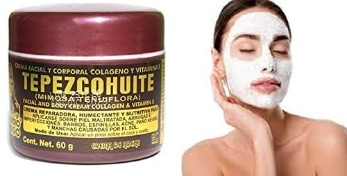 Del Indio Papago Tepezcohuite Night Facial and Body Cream with Collagen and Vitamin E, Light Cream, 2 Oz (60g), 3 Pack