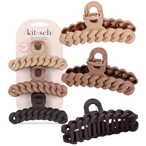 Kitsch Recycled Plastic Large Claw Clip, Big Chain Hair Clips for Women, Big Claw Clips for Thick Hair | Ideal Gifts for Women, (3pc Set Large