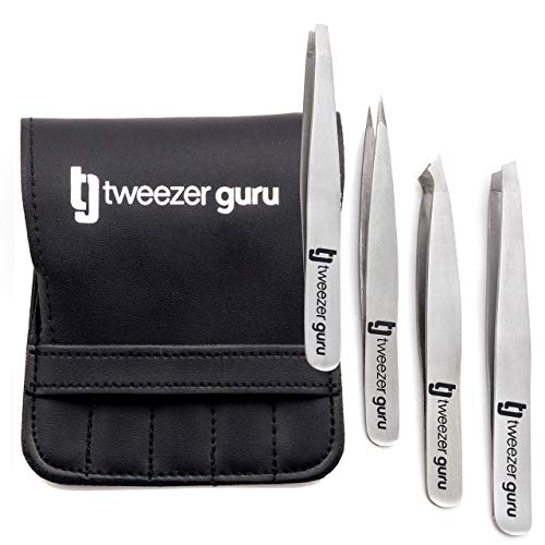 Tweezer Guru Eyebrow Tweezer Set for Women & Men - Professional Slant and Pointed Tweezers Set with Case - Precision Tweezers Kit for Facial Hair