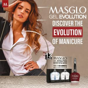 MASGLO GEL EVOLUTION Nail Polish Gel Effect, No UV/Led Lamp, Duration Up to 12 days, 3 PCs -Base, Esmalte ATRACTIVA, Brillo - Efecto Gel sin necesidad Beauty & Personal Care MASGLO