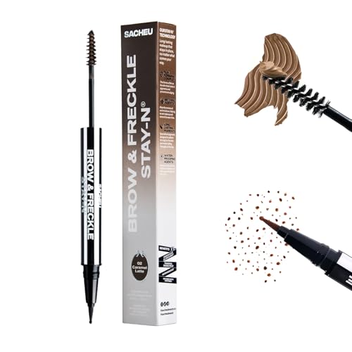 Sacheu Brow & Freckle STAY-N Tinted Eyebrow Gel & Faux Freckle Pen - 2-in-1 Longwear Water Resistant Brows Tint, Cruelty-Free & Vegan, Caramel Latte