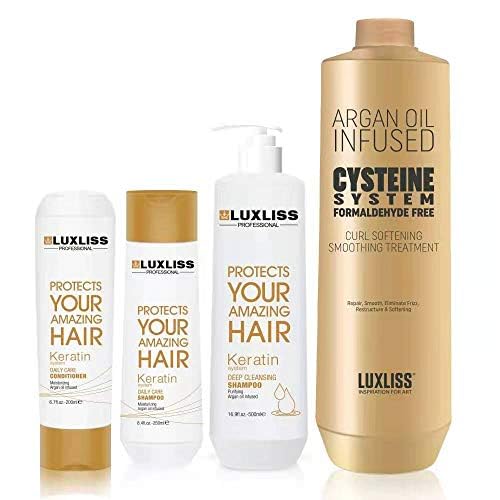 Cysteine System Curl Softening Smoothing Treatment and Keratin Daily Care Shampoo & Conditioner 4PCS Set Professional Results Straightens and Smooths