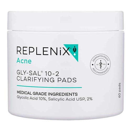 Replenix Gly-Sal Clarifying Acne Pads, 60 Count, Medical-Grade 10% Glycolic Acid & 2% Salicylic Acid Exfoliating Pads for Acne-Prone Skin, Help Clear