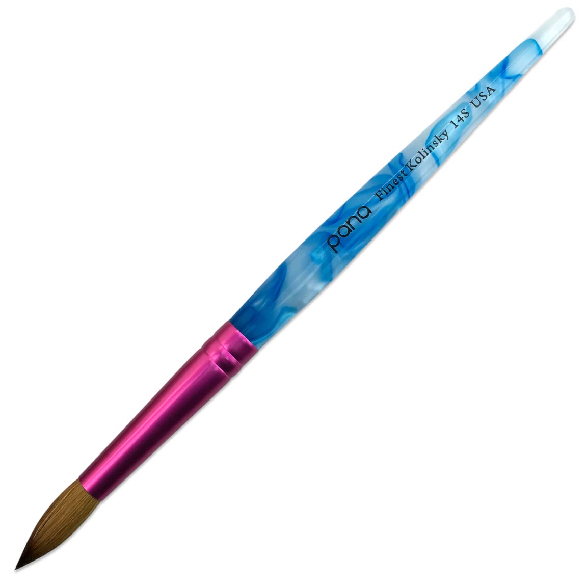 PANA Pure Kolinsky Hair Acrylic Nail Brush - Round Shape Pink Ferrule with White Swirl Blue Handle (Size 14) Beauty & Personal Care PANA