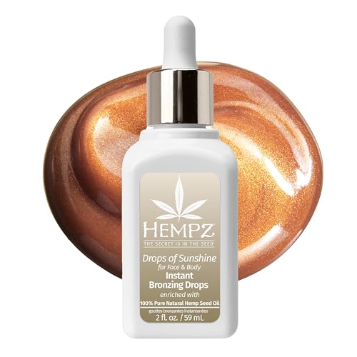 Hempz Bronzing Drops for Face and Body, Dewy Glow Bronzer, for Men or Women, Drops of Sunshine, 2 oz.