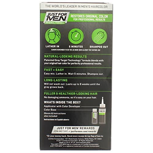 Just for Men Shampoo-In-Color, Real Black H-55, Single Application Haircolor Kit