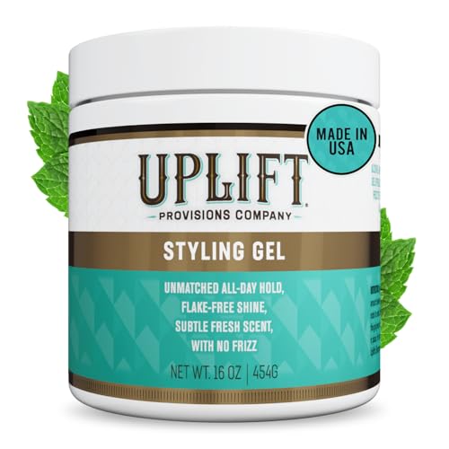 Uplift Provisions Styling Hair Gel for Men, Women & Kids - Strong Hold for Curly, Slicked-Back & Natural Hair - Non-Greasy, No Flake, 16 Fl Oz