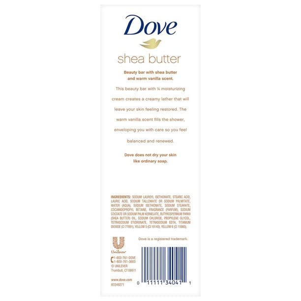 Dove Beauty Bar Soap - Purely Pampering - Shea Butter - 2 Count 4 OZ Bars Per Package - Pack of 2 Packages (Total of 4 Bars)