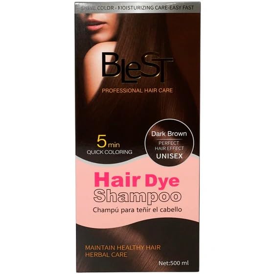 BLEST PROFESSIONAL HAIR CARE Hair Dye 2-in-1 Shampoo Color for Quick Gray Coverage - Semi Permanent Hair Color for Men and Women - 500ml (Dark Brown)