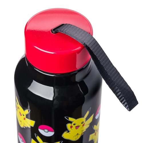 Silver Buffalo Pokemon Ball and Pikachu Stainless Steel Water Bottle with Strap, 27 Ounces