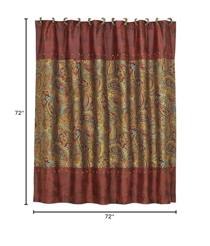 H HIEND ACCENTS Paseo Road San Angelo Shower Curtain, 72x72 inch, Red, Paisley Pattern, Western Rustic Traditional Farmhouse Style