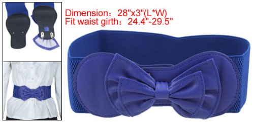 Allegra K Women Bowtie Ornament Press Stud Button Elastic Waist Cinch Belt one size Royal Blue