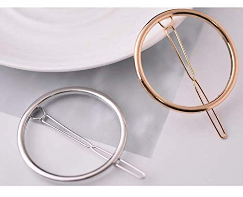 LASSUM 2 Pcs Minimalist Dainty Hollow Geometric Round Circle Metal Hairpin Hair Clip for Women and Girls on any Occasion (Gold & Silver)