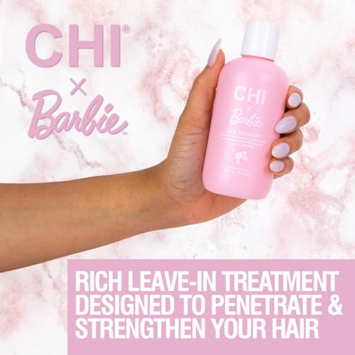 CHI x Barbie Silk Infusion, Reconstructing Leave-In Treatment For Strengthening Hair, Adds Shine & Protects From Heat, Paraben & Cruelty-Free, 6 Oz