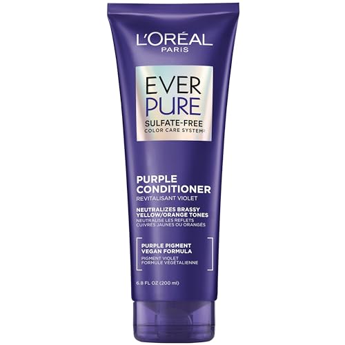 L’Oreal Paris Sulfate Free Brass Toning Purple Conditioner for Blonde, Bleached, Silver, or Brown Highlighted Hair, EverPure, 6.8 Fl Oz (Packaging May