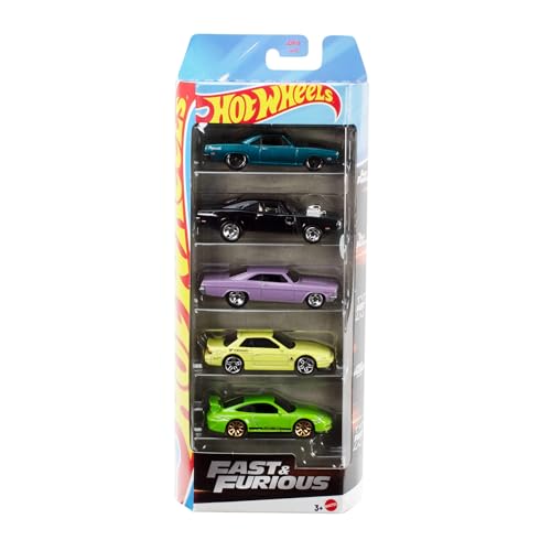 Hot Wheels Fast & Furious Toy Cars, Set of 5 1:64 Scale Die-Cast Vehicles Inspired by & Seen in The Fast Movies
