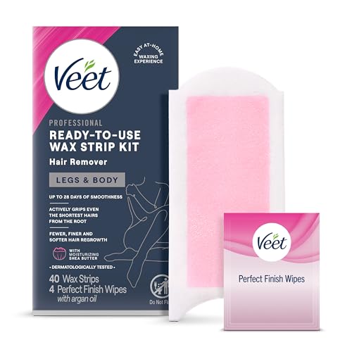 VEET Sugar Wax Strips For Women's Body Hair Removal, Bikini Hair Removal Kit, Pubic, Dermatologically Tested For Body & Intimate Areas, 40ct Wax