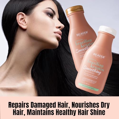 BEAVER Smoothing Shampoo and Conditioner Set, Keratin Formula with Coconut Oil, Sulfate-free Shampoo and Conditioner for Women and Men, Ultra Shine