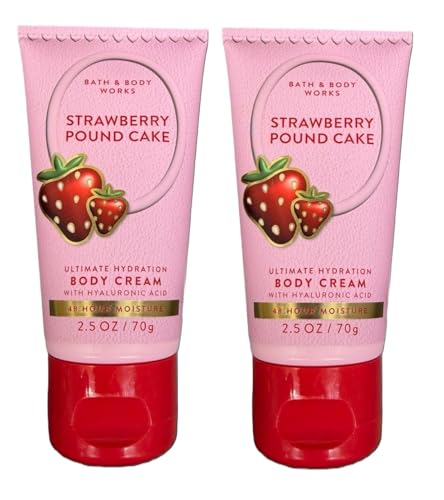 Bath and Body Works Travel Cream 2.5 oz - Pack of 2 (Strawberry Pound Cake)
