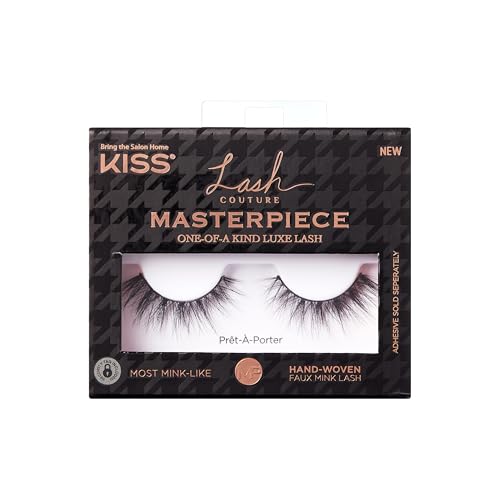 KISS Lash Couture Masterpiece Hand-Woven Faux Mink False Eyelashes, Style ‘Prêt-À-Porter’, 12mm, Easy to Apply, Reusable, Vegan, Cruelty Free, 1 Pair