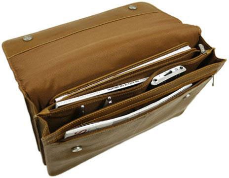 Piel Leather Three-Section Flap Portfolio, Chocolate, One Size