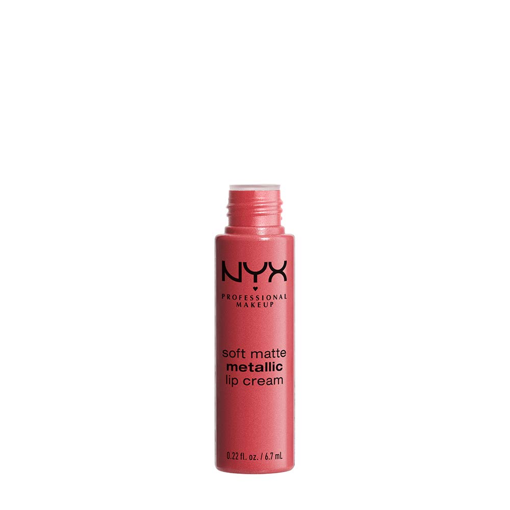 NYX PROFESSIONAL MAKEUP Soft Matte Metallic Lip Cream, Liquid Lipstick - Manila (Coral With Pink Undertone)