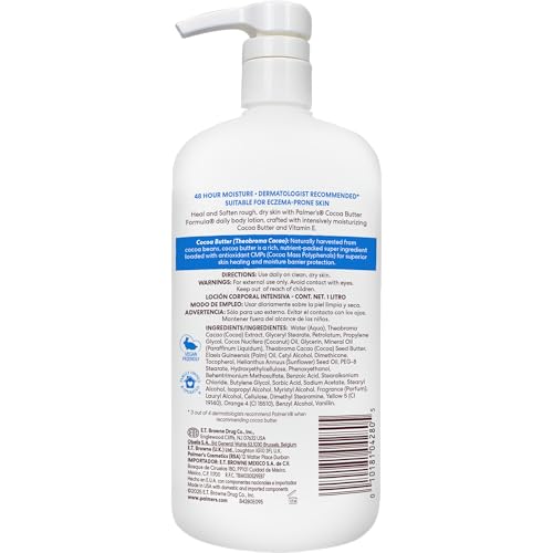 Palmer's Cocoa Butter Formula Daily Skin Therapy Body Lotion, 33.8 Oz Pump Bottle, Intensive Moisturizer for Dry and Eczema-Prone Skin, Enriched