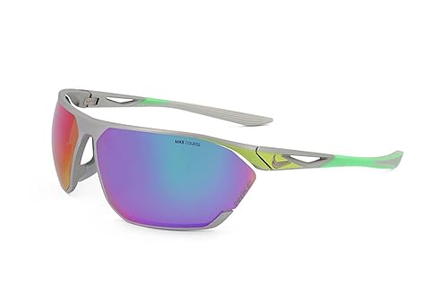 Nike DC3407-011 Stratus Sunglasses Brushed silver/Green Frame Color, Grey With Turquoise Mirror Lens