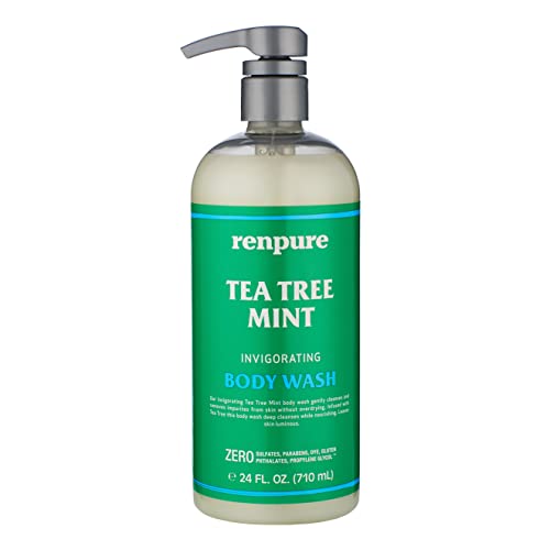 Renpure Original Tea Tree Essential Oil & Peppermint Moisturizing Body Wash With Pump - for Dry Sensitive Skin & Decongest Pores - Sulfate Free Body