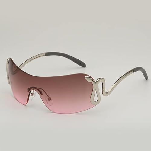 One-piece Metal Frameless Sunglasses With Personalized Snake Design Fashionable Sunglasses For Men and Women (Silver Frame Gray Powder Flake)