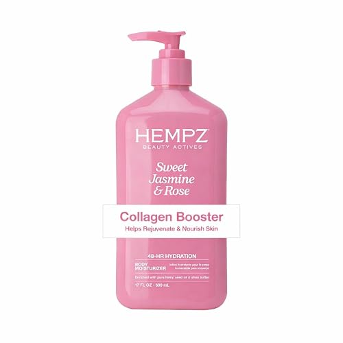 Hempz Sweet Jasmine & Rose Herbal Body Moisturizer for Women, 17 Fl. oz. - Moisturizing Lotion with 100% Pure Hemp Seed Oil, Collagen, Shea Butter