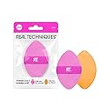 Real Techniques Miracle 2-In-1 Powder Puff, Dual-Sided, Full-Size Makeup Blending Puff, Reversible Elastic Band, Precision Tip Makeup Sponge & Powder