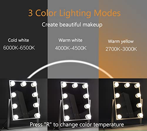 IMEASY Vanity Mirror with Lights?Hollywood Lighted Makeup Mirror with 3 Color Modes and 9 Dimmable Diamond LED Light Bulbs Detachable 10X