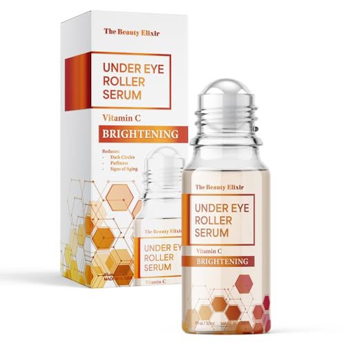 The Beauty Elixir Vitamin C Eye Roller For Puffy Eyes & Dark Circles - Dermatologist Tested, Brightens Under Eyes & Crow's Feet Treatment, Natural