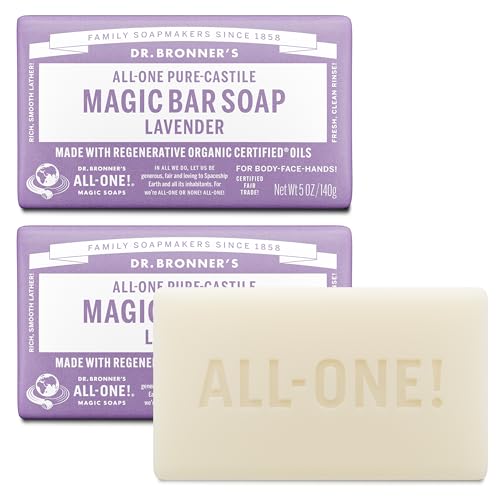 Dr. Bronner's Pure-Castile Magic Bar Soap - Made with Regenerative Organic Certified Oils - For Face, Body, Hair- Gentle on Sensitive Skin - Vegan