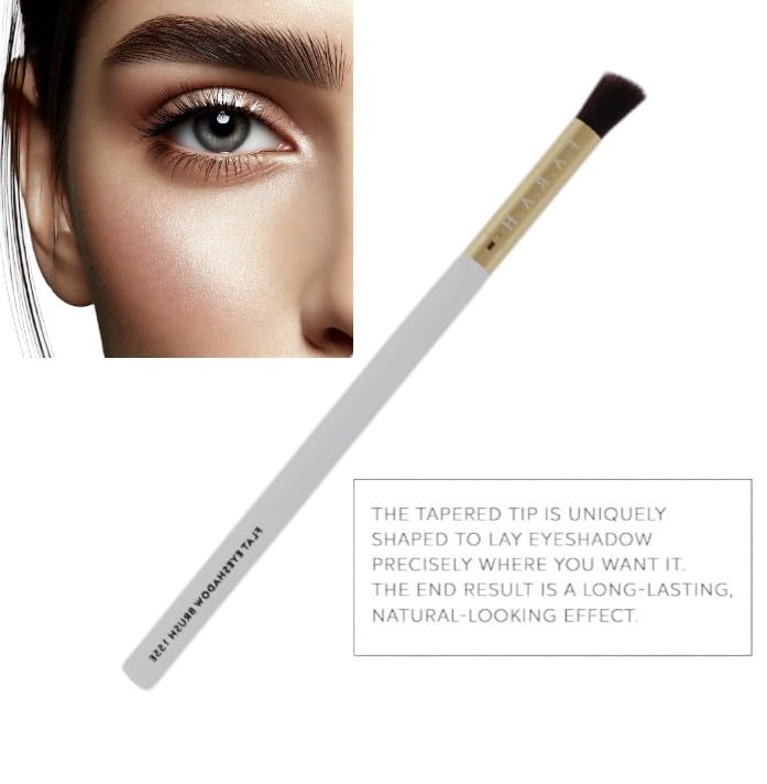 F.A.R.A.H Flat Eyeshadow Brush 155E - White - Vegan Blending Brush for Creams & Powders - Precise Eye Makeup Application - Brass Ferrule & White