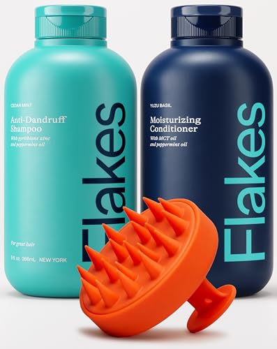 Flakes Anti Dandruff Shampoo and Conditioner Set for Men with Scalp Massager | Dry, Flaky, & Itchy Scalp Shampoo | Sulfate and Paraben Free |