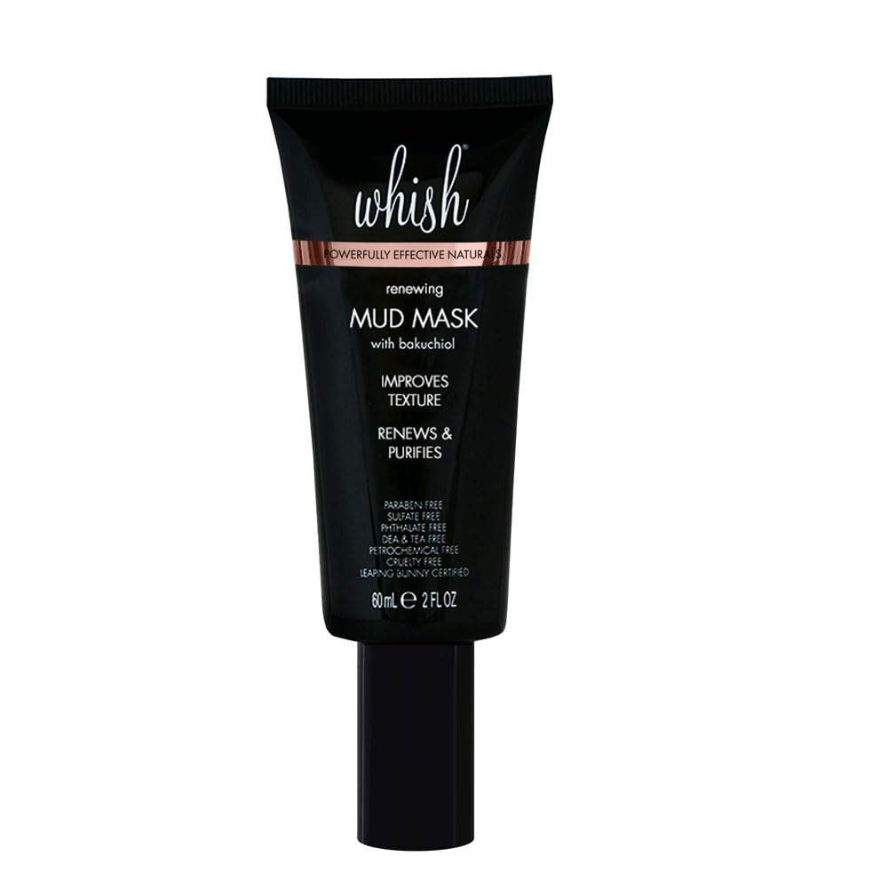 Whish Mud Mask with Bakuchiol - Natural Retinol Alternative Clay Mask - Pore Minimizing & Acne Treatment for Oily, Dry Skin - Hydrating Skincare Mask