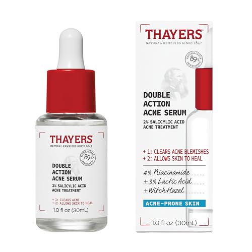 Thayers Double Action Acne Serum with Salicylic Acid, Acne Treatment Face Serum with 2% Salicylic Acid and Niacinamide, Soothing and Non-Stripping