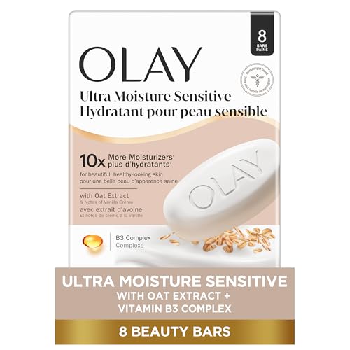 Olay Beauty Bar for Sensitive Skin, Ultra Moisture, 10x More Moisturizers, Nourishing Conditioners, Gentle on Skin, Vitamin B3 Complex, Oat Extract