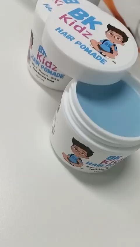 Boys Hair Pomade BK Kidz 3.5 oz - Strong Hold Gentle Formula for Kids Toddlers, Water-Based Easy Washout, Long-Lasting Styling