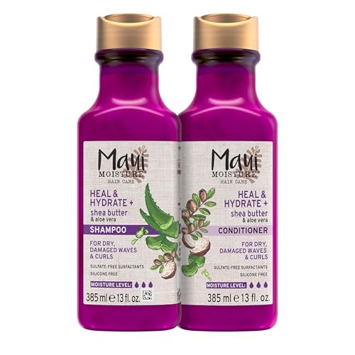 Maui Moisture Heal & Hydrate + Shea Butter Shampoo & Conditioner Bundle, Hair Care Set with Shea Butter & Aloe Vera for Dry, Damaged Waves & Curls