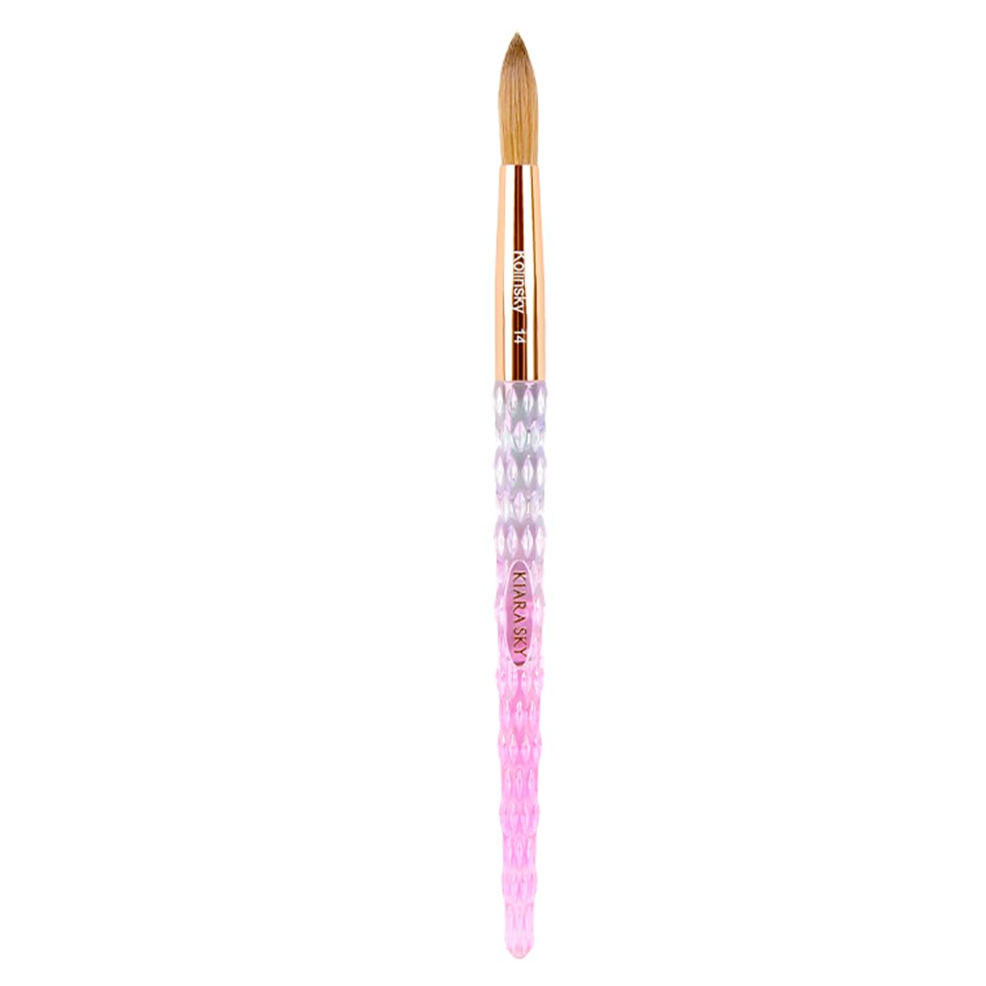 Kiara Sky Kolinsky Acrylic Nail Brush #14 - Pure Kolinsky Sable Hair, Pink Crystal Handle, Acetone Resistant, for Acrylic Application, Extensions & 3D Beauty & Personal Care KIARA SKY
